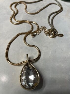 Chico's Gold Teardrop Clear Crystal Pendant Necklace